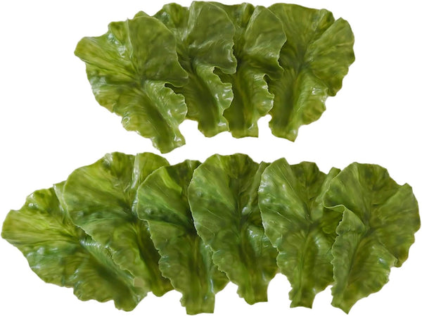 DinQ 10 Pieces Fake Lettuce Leaves Artificial Green Vegetables Plastic Realistic Salad for