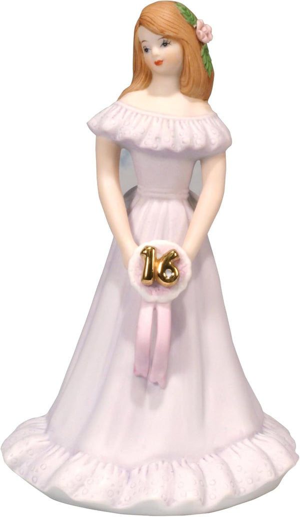ENESCO Growing Up Girls Brunette Figurine, Age 16, 6.5 Inch, Multicolor, Holding Ribbon