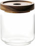 480ML Clear Cute Glass Storage Canister with Stackable Airtight Wood Lid - Decorative Small Container Jar for Kitchen