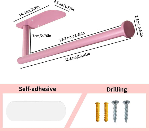 Pink Paper Towel Holder, Self Adhesive or Drilling Under Cabinet Paper Towel Rack, Wall Mounted (Pink)