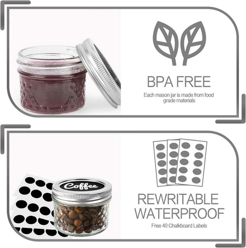 4 OZ 32 PACK,Extra 32 VERONES Mason Jars Canning Jars, Jelly Jars With Regular Lids and Bands, Ideal for Jam, Honey