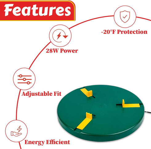 28W -20F, My Favorite Chicken Heated Poultry Waterer Base Electric Chicken Water Heater for Winter, Freeze-Proof