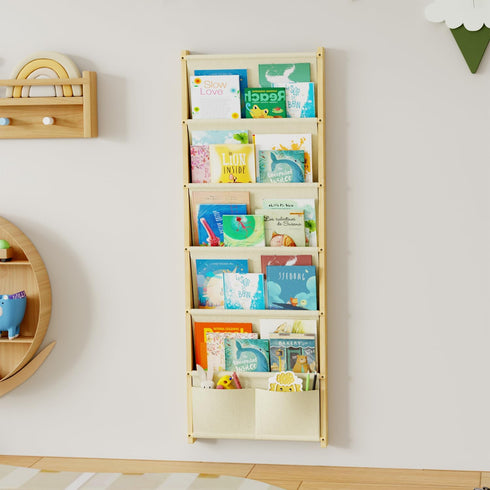 BPMFDTNL 6-Tier Wood Wall Mounted Kids Bookshelf Floating Book Shelf For Kids Rooms,Nursery & Classroom, Hanging