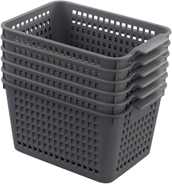 Sandmovie Gray Plastic Storage Baskets, Set of 6 Packs