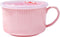 Microwavable Soup Bowl with Handle and Lid, 30.4 OZ Ceramic Cereal Mugs for Oat Instant Noodles (Pink)