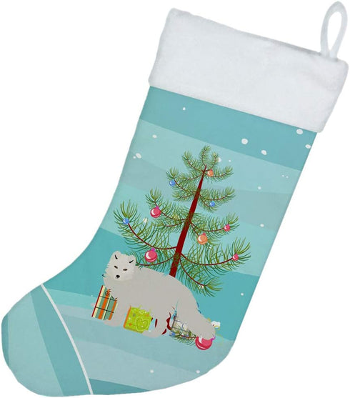 Caroline's Treasures BB9244CS Christmas Stocking, White Arctic Fox, Teal Fireplace Hanging Holiday Decor