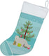 Caroline's Treasures BB9244CS Christmas Stocking, White Arctic Fox, Teal Fireplace Hanging Holiday Decor