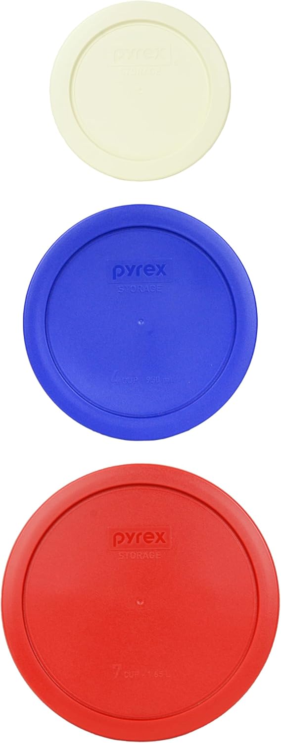 Pyrex Lid Set for 7200 2-Cup, 7201 4-Cup, and 7203 7-Cup Glass Bowls - Made in the USA (3)