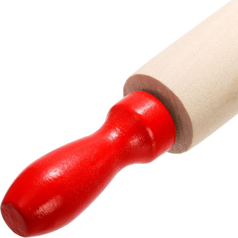 Set 12 8 Inch SOUJOY of Mini Rolling Pin, Wood Dough Roller for Baking with Red Handle, Small Clay Rolling Pin