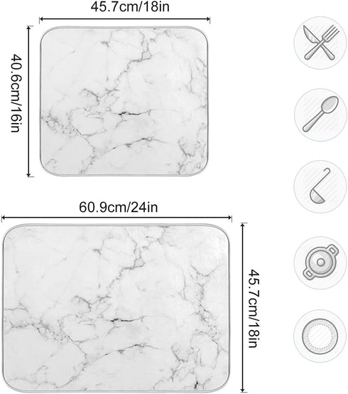 Marble Print Absorbent Dish Drying Mat for Kitchen Counter, Reversible Microfiber Drainer Mats, Large 18 x 24 inch