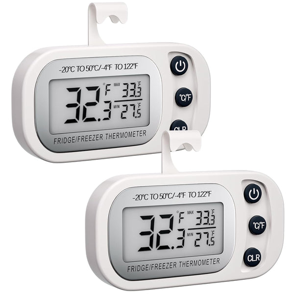 Digital Refrigerator Thermometer 2 Pack, Waterproof Fridge and Freezer Thermometer with Large LCD Screen
