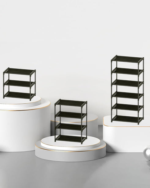 3 Closet HITHIM Tiers Small Shoe Rack,Narrow Stackable Shoe Shelf Organizer,Sturdy Shoe Stand, Non-Woven Fabric Metal