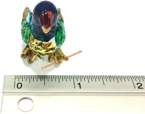 Handmade Mini Blown Glass 2" Parrot Blue Bird - Fantasy Collectible Figurine, Dollhouse Gift Ideas