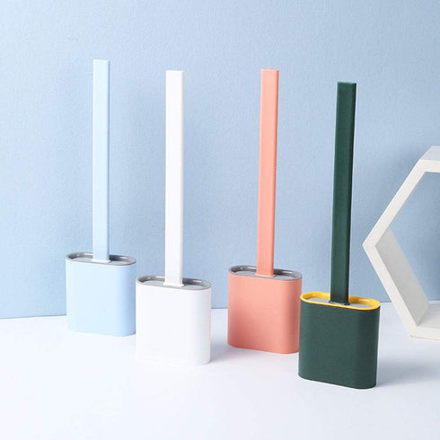 Revolutionary Silicone Flex Toilet Brush with Holder - No-Slip Long Handle, Wall Mounting Cleaning Brush Set