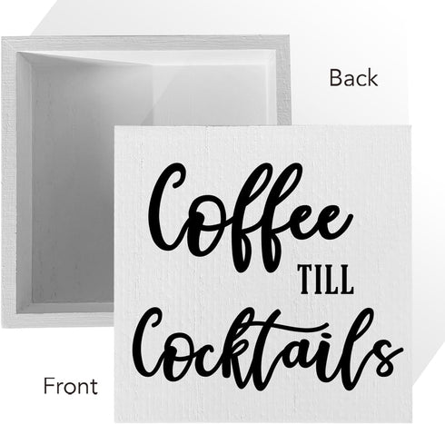 Coffee Table Decor, Rustic Desk Decor Coffee Station Accessories, Farmhouse Wood Box Sign for Kitchen Countertop