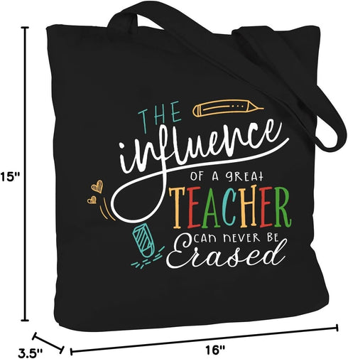 ELEGANTPARK Teacher Gifts for Women, Black Cotton Canvas Tote Bag for Appreciation Week, Graduation, Christmas