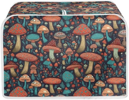 Toaster Cover 4 Slice, Forest Mushroom Wide Slot, Machine Washable with Hang Loop (16x16") 2PCS