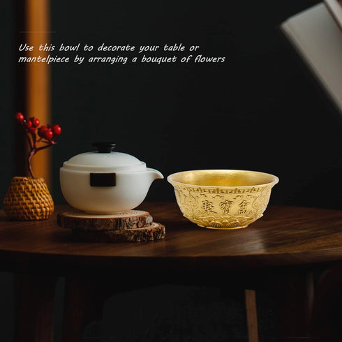 Feng Shui Treasure Basin Wealth Prosperity Bowl, Mini Brass Cornucopia Bowl for Good Luck Table Centerpieces
