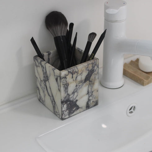 Genuine Calacatta Viola Marble Toothbrush Holders, Natural Marble Makeup Brush Holder for Bathroom Countertop Organizer
