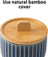 14oz Salt Cellar Keeper with Bamboo Lid, Big Capacity Ceramic Sugar Bowls Pepper Box, Crackle Glaze Seasoning Container