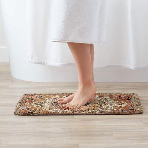20x30 Inch Vintage Bath Mat, Antique Rustic Aesthetic Yellow Orange Tribal Bathroom Boho Rugs, Washable Cover for