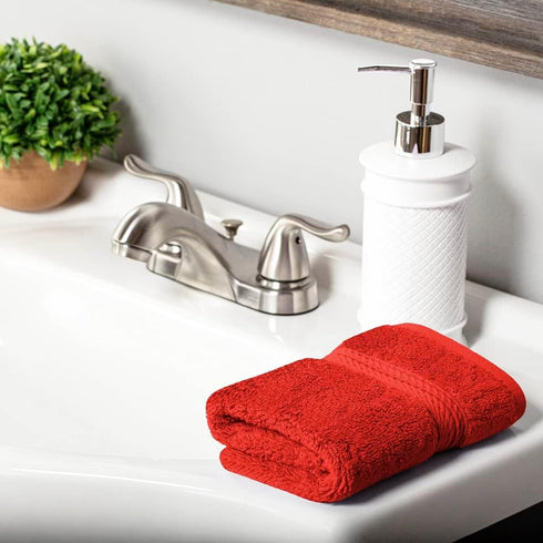 Superior Egyptian Cotton Pile Face Towel/Washcloth Set of 6, Ultra Soft Luxury, Red