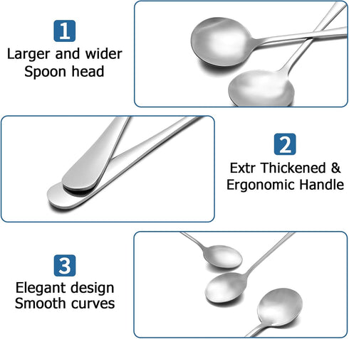 20 Piece Soup Spoons, Round Stainless Steel Bouillon Spoons Round Spoons 6.7 inch