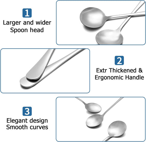 2 Piece Soup Spoons, Round Stainless Steel Bouillon Spoons Round Spoons 6.7 inch
