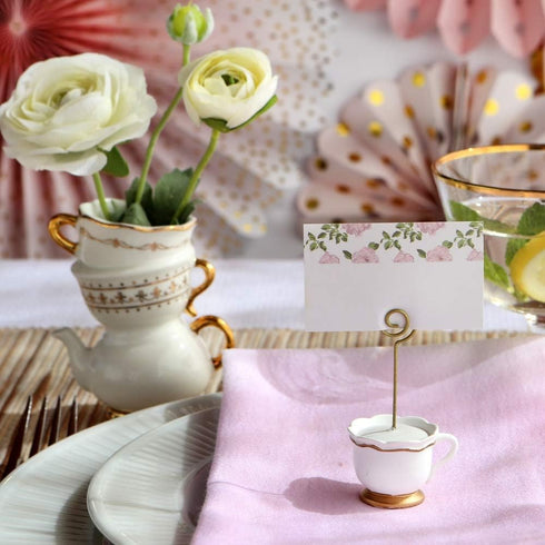 Kate Aspen Place Card Holders, Tea Time Whimsy, Teapot and Teacup, Set of 6, Pink