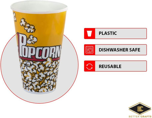 Set of 6 Yellow Popcorn Bowl Tubs, 7 x 4.5 Inches, Perfect for Movie Night, Parties, and More!
