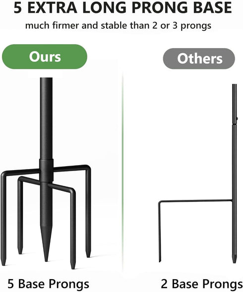 61 Inch 5 Hummingbird Shepherds Hooks for Outdoor Heavy Duty, Adjustable Bird Feeder Pole with Prong Base, Feeder Stand