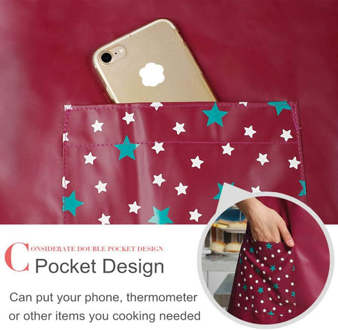 PU Kitchen Oil and Waterproof Aprons for Women, Pocket for Cooking and Washing