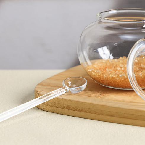 123Arts Clear Glass Sugar Bowl with Lid and Serving Spoon, 8 Ounces