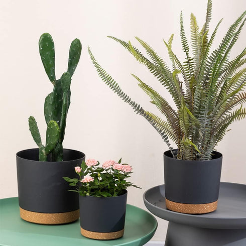ZMTECH Set of 3 8'' Self Watering Plant Pots, Plastic Planters with Drainage Hole and Saucer for Indoor Outdoor Use
