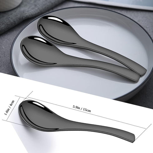 Soup Spoons,4 Pieces Stainless Steel Asian Soup Spoon 6.3 Inch Mirror Polished Black Ramen Spoons Deep Spoon for Soup