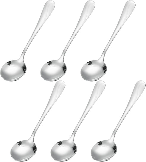 uxcell 6Pcs 5.1 Inch Stainless Steel Soup Spoon Set, Round Dinner Spoons for Bouillon Coffee Soup