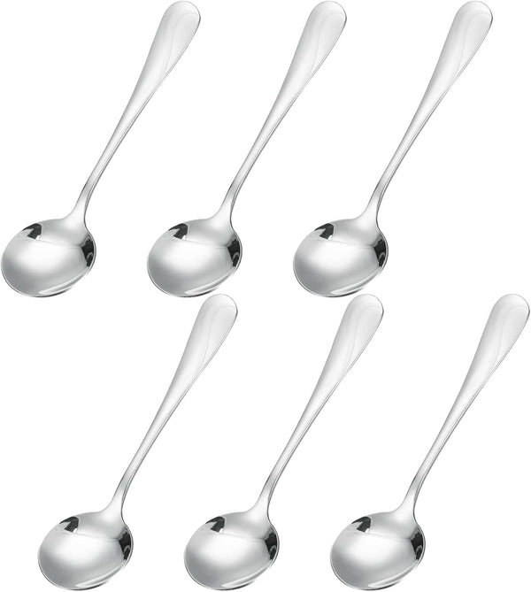uxcell 6Pcs 5.1 Inch Stainless Steel Soup Spoon Set, Round Dinner Spoons for Bouillon Coffee Soup