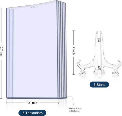 Comic Book Display Case Set, Include Comic Book Sleeves and Clear Plastic Easels, 7.6 x 10.7 Inch Magazine Protectors for Collectors Plate Holder Display Stand Picture Stand for Decor(10 Pieces)