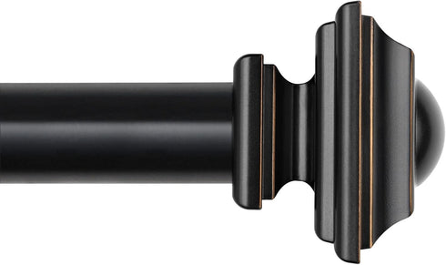 KAMANINA 1 Inch Curtain Rod, 32 to 58 Inches, Black Single Drapery Rods with Square Finials