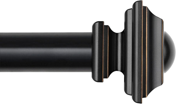 KAMANINA 1 Inch Curtain Rod, 32 to 58 Inches, Black Single Drapery Rods with Square Finials