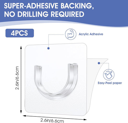 Sibba Shower Rod Holder 4Pcs, No Drilling Sticky Curtain Rod Bracket, Heavy Duty Wall Hold Tool for Bathroom