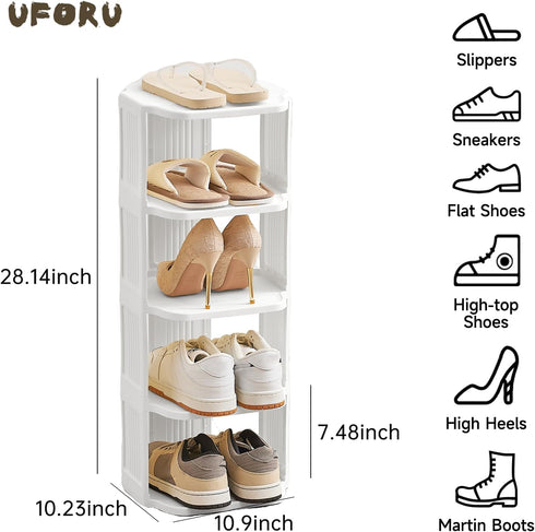 5 Closet, Small Shoe Rack, Tier Plastic Vertical Shoe Rack for Small and Narrow Spaces, Free Standing Shoe Organizer