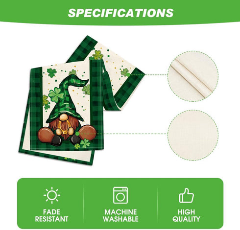 Artoid Mode Shamrock Buffalo Plaid Gnomes Table Runner, St. Patrick's Day Kitchen Decor, 13 x 72 Inch