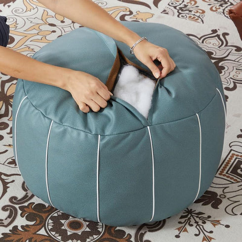 21 Inch Louis Donn UNSTUFFED Moroccan Pouf Ottoman Cover, Handmade Faux Leather Foot Stool, Round Storage Poof Cover