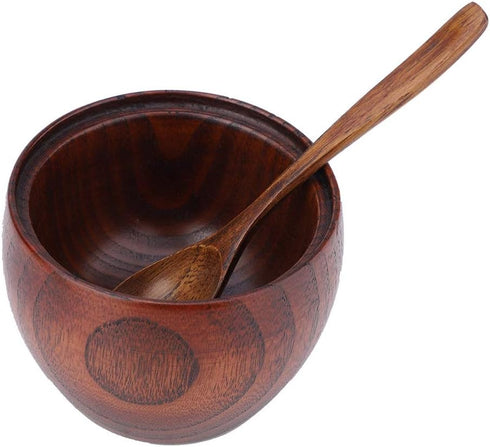 Solid Wood Jar Seasoning Pot with Spoon and Lid for Kitchen Storage Organizer