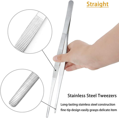 LEEFONE Kitchen Tweezers Set, 2 PCS 12 Inch Stainless Steel Food Tweezers with Precision Serrated Tips for Cooking &