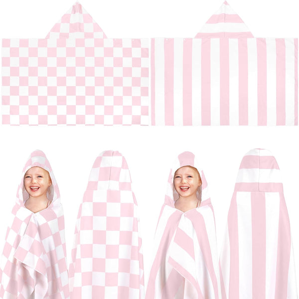 Mindsoft 2 Pcs Kids Hooded Bath Towel 50" x 30" Soft Pink Hooded