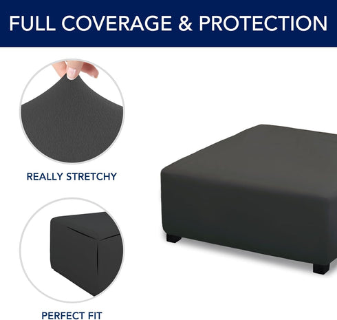 PureFit Super Stretch Form Fit Square Ottoman Cover Rectangle - Ottoman Slipcovers for Foot Stool & Folding Storage