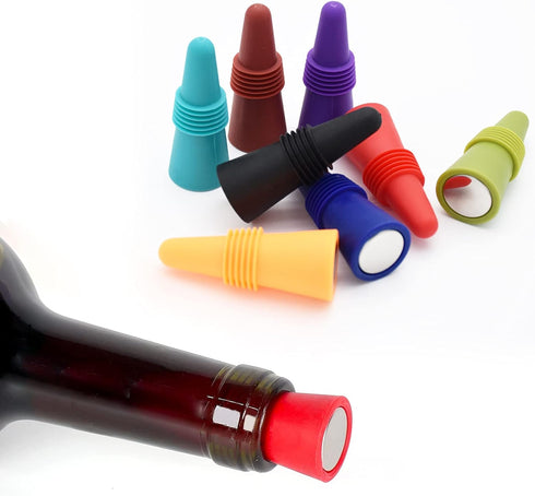 8 Pack Soft Silicone Wine Stoppers, Beverage Bottle Sealer Corks with Grip Top for Keeping Wine Fresh