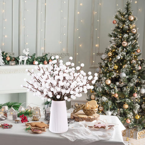 Vellibring 32 Pack Artificial White Berry Stems, Christmas White Berries Picks Holly Berry Branches for Christmas Tree